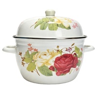 Grande cocotte vapeur classique écologique en émail avec couvercle en émail, résistante à la chaleur, facile à nettoyer, ustensile de cuisine multifonctionnel et de rangement