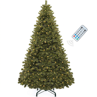 Sapin de Noël artificiel vert pré-éclairé de 1,5 à 3 m avec lumières LED et télécommande, base autoportante pour la décoration intérieure