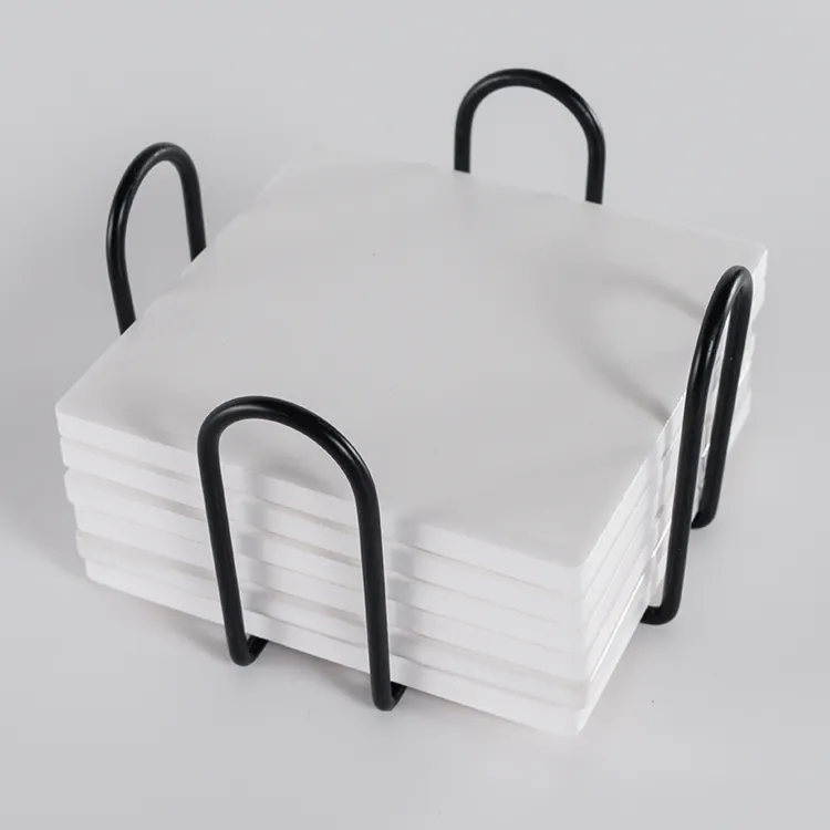Белая Абсорбирующая керамическая плитка под заказ с логотипом, коврик для чашки, оптовая продажа, квадратные подставки для кружек, кофе, пива, напитков с комплектом держателей