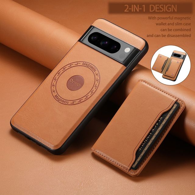 Denior Ins Style Shockproof Artificial Leather Magnetic Wallet Card Holder Phone Case Kickstand Compatible for GOOGLE Pixel