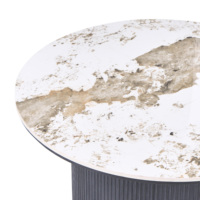 Ensemble de 2 tables basses au design moderne, plateau rond en pierre frittée, base de table en MDF noir sculpté, pour le salon
