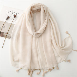 秋春ファッション女性コットンリネン感無地スカーフラップショール180*90cmレーストリムヒジャブ付き - Product Image 1