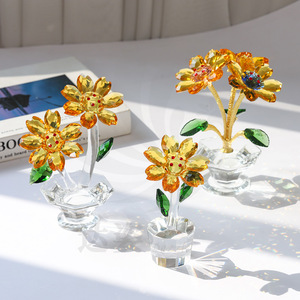 Crystal Sunflower Ornament Glass <b>Mini</b> Yellow Flower Decor Graduation Gift <b>Desk</b> Car Interior Decoration - Product Image 2