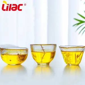 Lilás BSCI SGS LFGB 65ML 90ML 80ML engrossar vidro resistente ao calor conjunto estilo japonês copo de chá de vidro vintage com borda de ouro