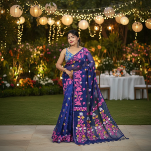 Robe de mariée en soie/coton Tassar à carreaux Azrak Akshay Sharma pour filles, écologique, séchage rapide, poids moyen, tissée, densité 6868 - Product Image 1