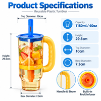 40oz Plastic Tumbler met ingebouwde fruitinfuser, handvat & rietje, aangepaste logo, 1180ml drinkbeker voor groothandel