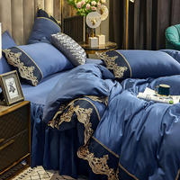 Parure de lit 4 pièces avec jupe de lit et housse de couette à bordure dentelle, finition mate, pour lit Queen et King Size, drap-housse sur mesure