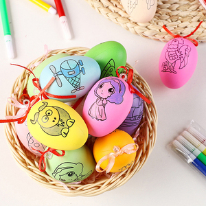 Hot Sale Plastic Easter Decoration DIY Eggs With 4 Color Pens Kids Toy Doodling Easter Egg Gifts