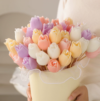 Bougie parfumée multicolore en forme de tulipe avec décoration en nœud en bois, en cire de soja, sans fumée, cadeau de festival, ornement