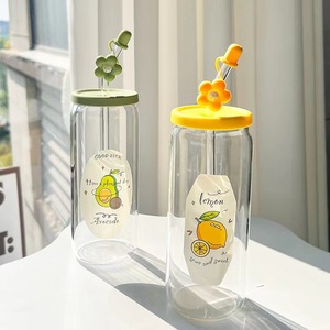Gobelet à paille en verre borosilicate de haute qualité, motif floral mignon, grande capacité 600 ml, écologique, portable, moderne, cadeau de fête pour la main - Product Image 4