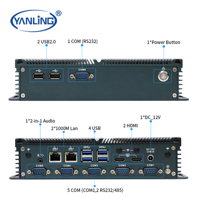 Quad-Core Intel N100 Industrial Computer with 6 COM Ports & M.2 Slots Fanless RS485 for Embedded PC Automation in Stock