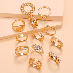 Bohemian Flower <b>Rings</b> <b>Set</b> 12 Pcs <b>Gold</b> Tone Cubic Zirconia Women's Fashion Jewelry Gift - Product Image 2