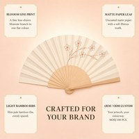 Kipas Tangan Lipat Custom Print Bambu, Kipas Tangan Kayu Ringan untuk Pernikahan, Custom Nama, MOQ Rendah, Premium dengan Kotak