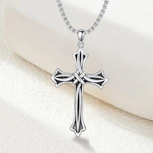 925 स्टर्लिंग चांदी की क्रॉस पार्टी की शादी के लिए पुराने गोथिक पुरुषों के धार्मिक गहने - Product Image 4