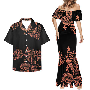 Abiti da donna con motivo tribale polinesiano <span class=keywords><strong>nero</strong></span> e camicie da uomo 2 pezzi ibisco taglie forti abbigliamento donna 8XL abbigliamento estivo per coppie - Product Image 3