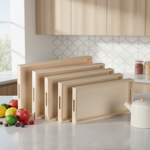 Plateaux gigognes carrés en bambou personnalisables, forme rectangulaire, multifonctionnels pour la cuisine et la salle <span class=keywords><strong>de</strong></span> bain, avec poignées découpées - Product Image 6