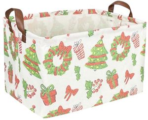 Panier de Noël rectangulaire pliable avec poignées - Panier à bonbons en tissu pour la décoration de la chambre des enfants, cadeau de fête pour garçons et filles - Product Image 1