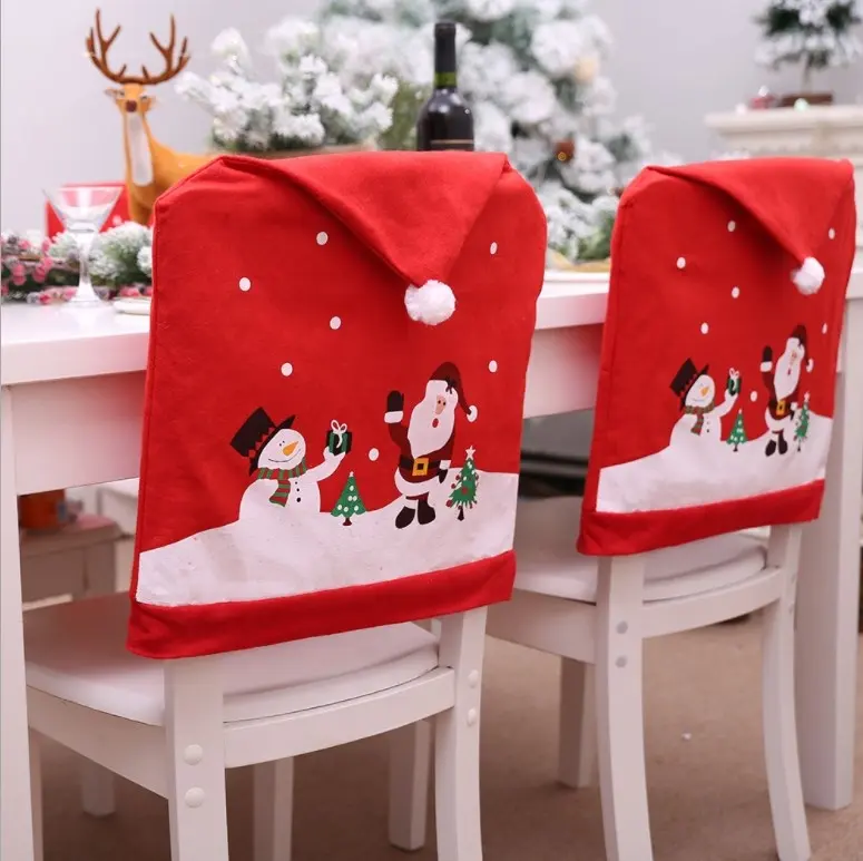 Christmas Decorations Hotel Restaurant Red Old Man Snowman Decorative Chair Cover Christmas Chair Cover