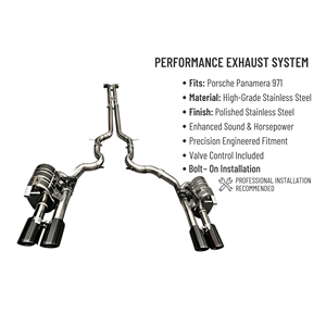 Conjunto de silenciador de acero inoxidable con ajuste acústico Vortex y válvula de vacío para Porsche Panamera 971 (actualización) - Product Image 1