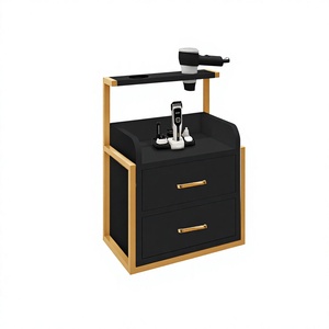 <b>Wall</b> Mounted Salon Cabinet Black Gold Frame 2 Drawer Tool <b>Storage</b> <b>Unit</b> Contemporary Design for Hair Salon Furniture - Product Image 1