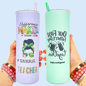 Nouveau Gobelet Isotherme Droit et Élancé de 20 oz à Double Paroi, Couleurs Pastel Mattes, Sublimation Colorée, avec Couvercles - Product Image 1