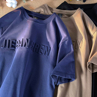 Tebal berat katun polos kotak grafis Streetwear grosir produsen ukuran besar kustom 3d timbul T shirt untuk pria