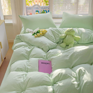 Ensemble de 4 pièces en coton lavé de couleur unie mélangée de classe A <span class=keywords><strong>lit</strong></span> de dortoir pour mère et bébé de style européen et américain super doux - Product Image 2