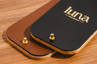 Porte-documents en similicuir et contreplaqué avec logo personnalisé en feuille d'or pour restaurants et bars, avec bouton, pour chéquier et factures