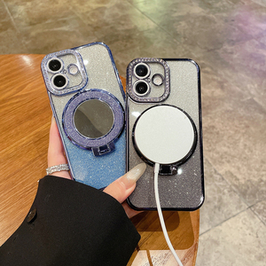 Electroplated grily trang điểm gương đứng kim cương Bumper Shinny long lanh ngón tay chủ Grip điện thoại di động Trường hợp đối với iPhone 16 Pro 15 - Product Image 6