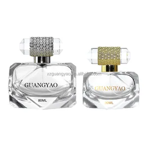 Wholesale Customization 30ml 80ml Diamond-Shaped Perfume Glass Bottles With Acrylic Gold Bamboo Woven Caps With Box