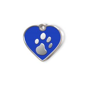 Targhetta identificativa per animali domestici, mini, blu, a forma di cuore con impronta di zampa, per cani e gatti - Product Image 1