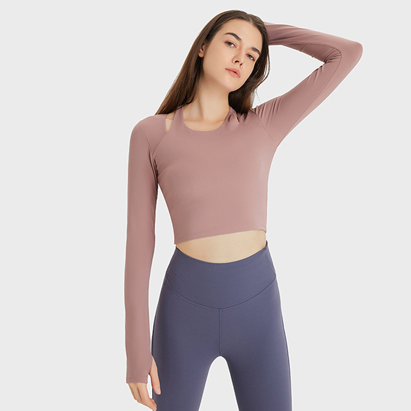 Wholesale Yoga Tops With Gym Women Long Sleeve Quick Dry Sports Shirts With Chest Pad Exercise Fitness Training Yoga Clothes
