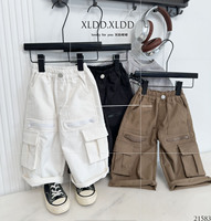 Pantalon cargo tricoté Hip Hop pour enfants (garçons et filles) en coton, léger, à jambe large, taille élastique, avec poches multiples zippées, longueur mollet, séchage rapide