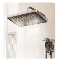 Ensemble de douche mural pour salle de bain avec pommeau de douche pluie au design moderne en aluminium poli et mitigeur eau chaude/froide pour hôtel