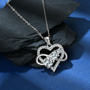 Moda takı 925 ayar gümüş sonsuz aşk kalp kolye kolye yuvarlak Moissanite bayanlar kadınlar için kolyeler - Product Image 2