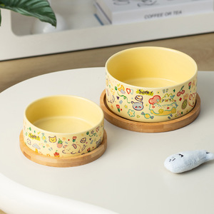 Bol en céramique pour animaux de compagnie avec design anti-chute et anti-salissure, motif graffiti mignon - Product Image 3