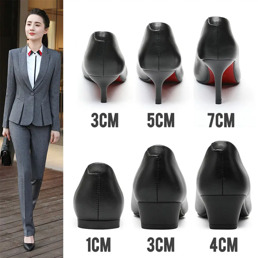 2023 Formal Dress Shoes Block High Flat Heel Ladies Office High Quality Genuine Pumps High heel Shoes for Women