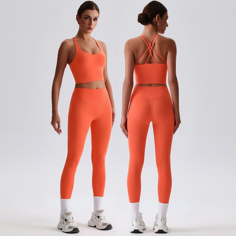 Aoyema Women's Quick-Drying Running Yoga Training Stretch Cross Back Bra Fitness High Waist Leggings Set for Sports Wear