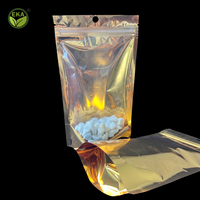 Sac de fenêtre transparente en Mylar, Logo personnalisé, imprimé, à fermeture éclair, sachets d'emballage dorés, en papier Aluminium, Doypack, unités
