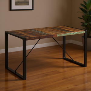 Reclaimed <b>Wood</b> And Steel Dining <b>Table</b> Rectangle Industrial Design Home Furniture 6 Seater - Product Image 2