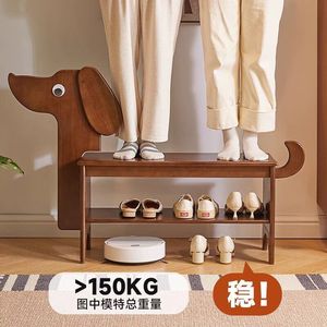 Solid wood puppy-shaped <b>shoe</b> changing stool, cute and creative <b>shoe</b> <b>rack</b> and bench for home use, entrance <b>shoe</b> cabinet and - Product Image 2
