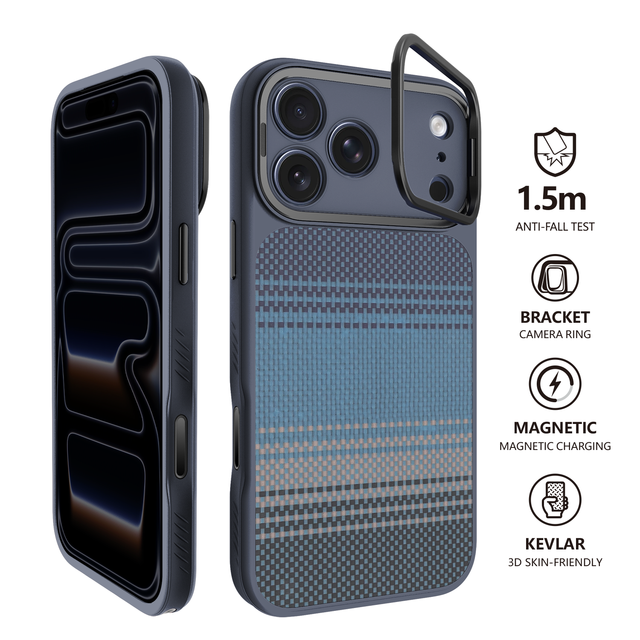 iPhone 18 Magnetic Carbon Fiber Glass Case for iPhone 17 18 Pro Max with Metal Lens Kickstand 1.5M Drop Protection Phone Cover