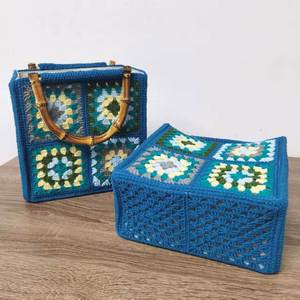 Designer Handmade Retro Bohemian Crochet Tote Bag Two Handles Luxury Geometric Flower Decoration Polyester Lining Granny <b>Square</b> - Product Image 1
