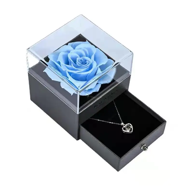 थोक सबसे लोकप्रिय अनन्त फूल सौंदर्य एक्रिलिक सजावट फूल बॉक्स संरक्षित गुलाब गहने बॉक्स तोहफे के रूप में