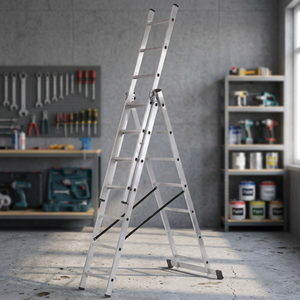 TTAKE Modern Design Solid Wood Iron Metal Steel Modular Folding <b>Ladder</b> for Home Kitchen Bathroom Workshop Use 7x3 Steps 4.12m - Product Image 2