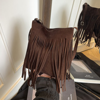 Sac à bandoulière Hobo en cuir vintage et daim avec pompons pour femme, sac messager à franges tendance, vente en gros