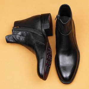 Men's Black Genuine Leather <b>Boots</b> Ankle Pointed Toe Slip-On Rubber Outsole All Seasons Wholesale Wedding Shoes - Product Image 2