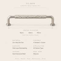 Poignées de meubles en alliage de zinc argenté, style martelé, 128 mm, personnalisées OEM, pour armoires de cuisine en bois.