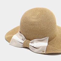 Chapeau de soleil en raphia à large bord, style français, color-block, avec nœud, pour femme, été, extérieur, respirant, vacances en bord de mer, couvrant le visage, en soie