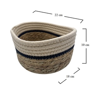 Ensemble de 2 paniers ronds en coton et corde de jacinthe, 22x18x10 cm, rangement décoratif pour chambre et salle de bain - Product Image 2